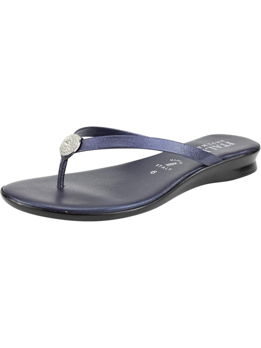 Women's Blue Bethy Thin Strap Short Wedge Thong Ornamental Padded Flats Sandal